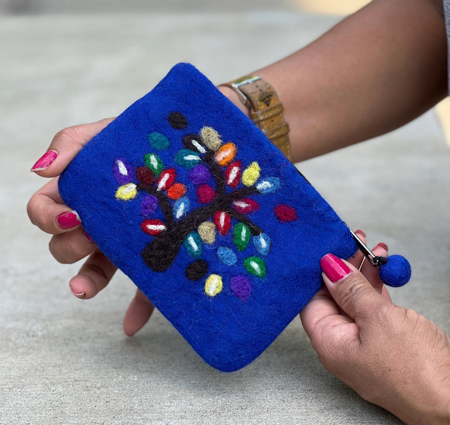 Felted Tree Of Life Coin Purse, Kids Pouch, Makeup Pouch, Christmas Gift Pouch Zippered And Lined