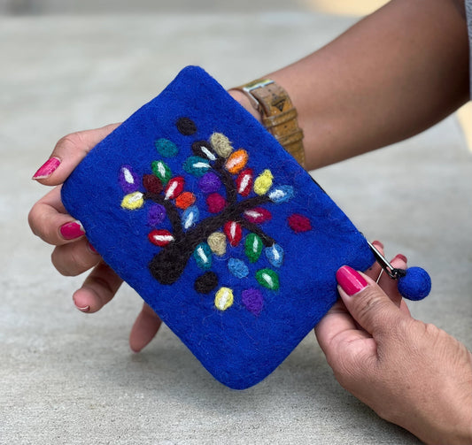 Felted Tree Of Life Coin Purse, Kids Pouch, Makeup Pouch, Christmas Gift Pouch Zippered And Lined