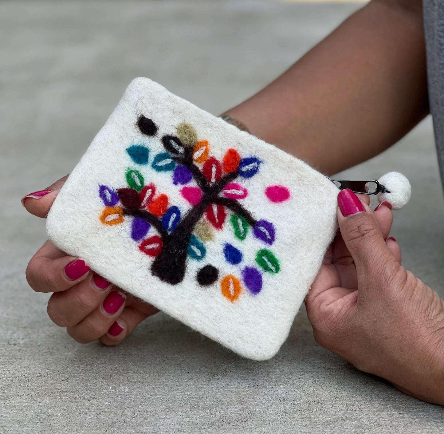 Felted Tree Of Life Coin Purse, Kids Pouch, Makeup Pouch, Christmas Gift Pouch Zippered And Lined