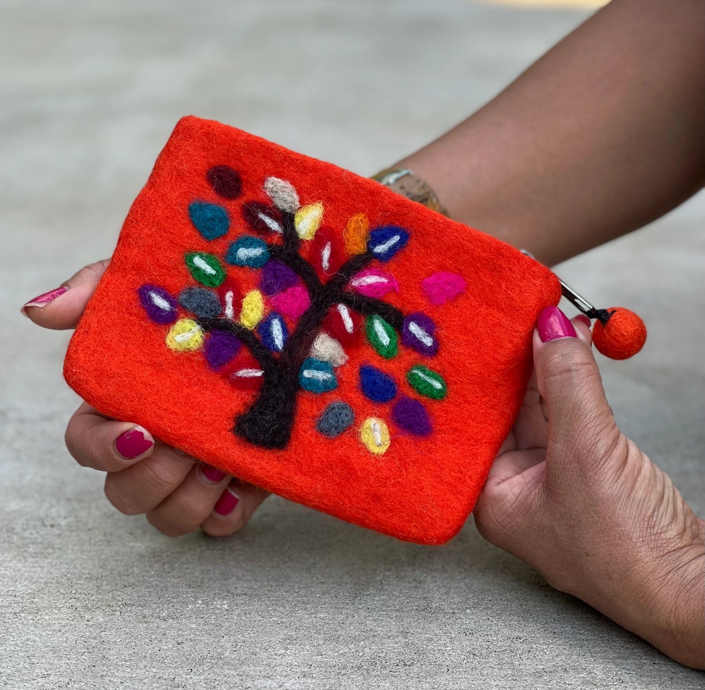 Felted Tree Of Life Coin Purse, Kids Pouch, Makeup Pouch, Christmas Gift Pouch Zippered And Lined