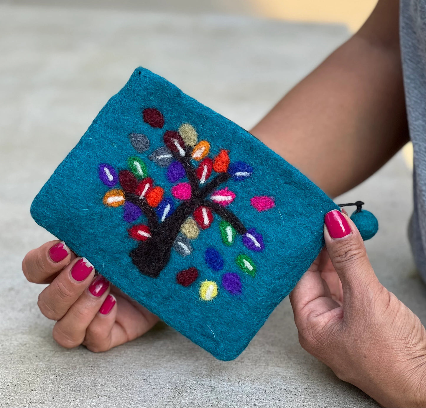 Felted Tree Of Life Coin Purse, Kids Pouch, Makeup Pouch, Christmas Gift Pouch Zippered And Lined