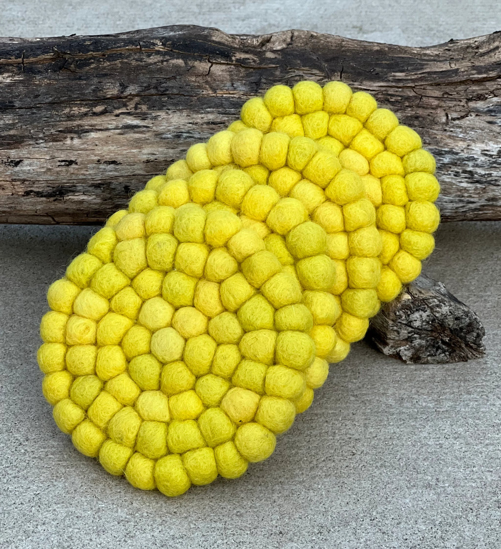 Fair Trade Yellow Felt Ball Tea Coasters, Drink Coasters Set, Home Decor And More - DharmaObjects