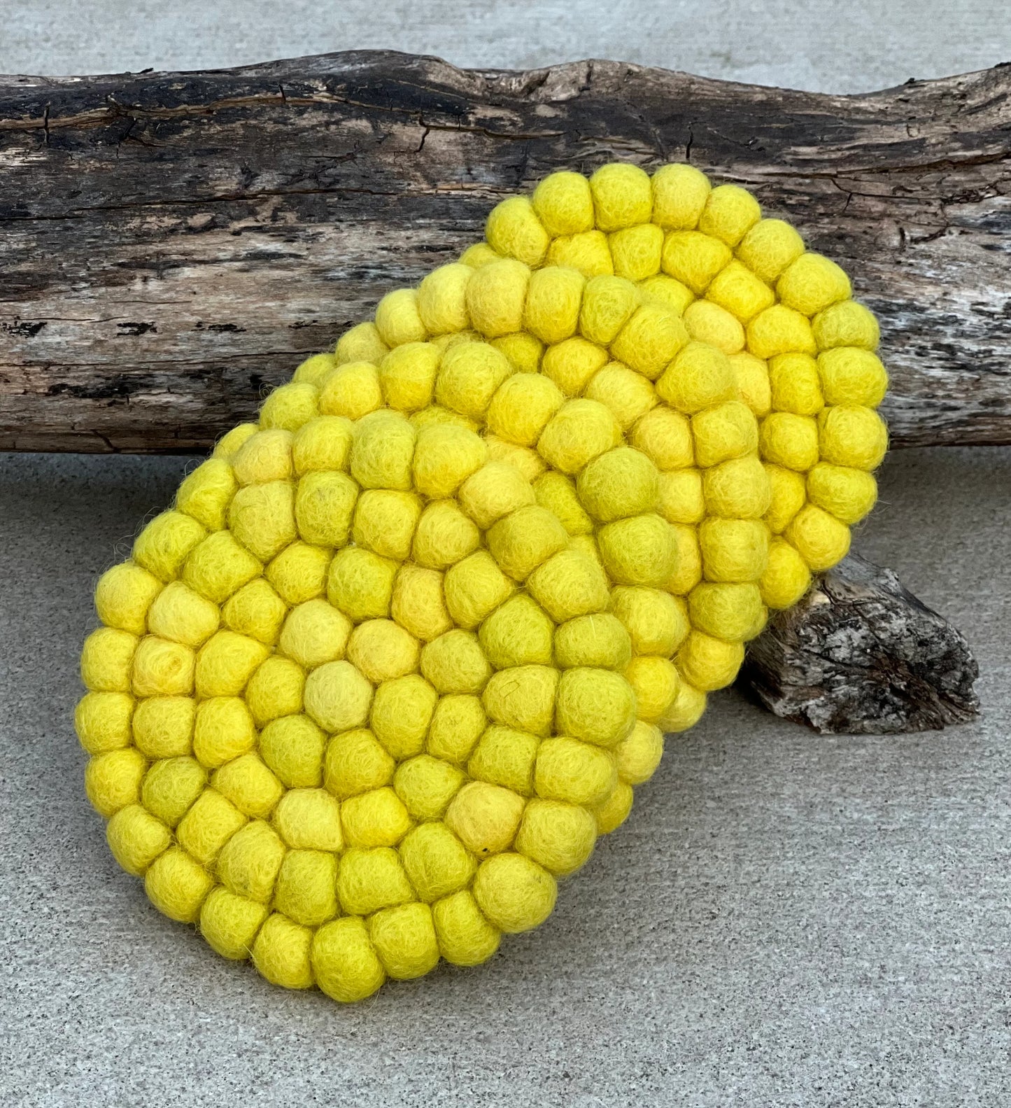 Fair Trade Yellow Felt Ball Tea Coasters, Drink Coasters Set, Home Decor And More