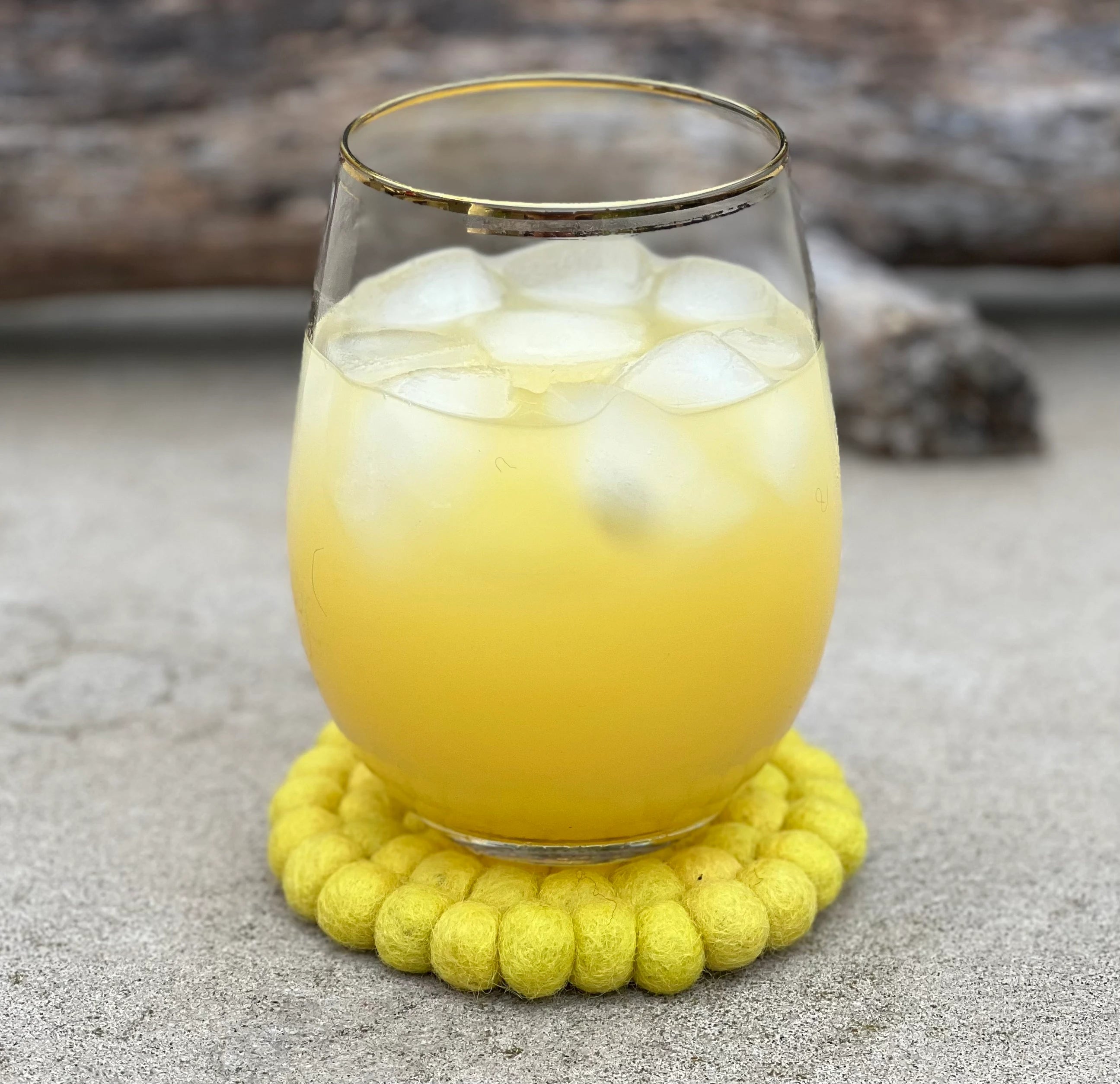 Fair Trade Yellow Felt Ball Tea Coasters, Drink Coasters Set, Home Decor And More - DharmaObjects
