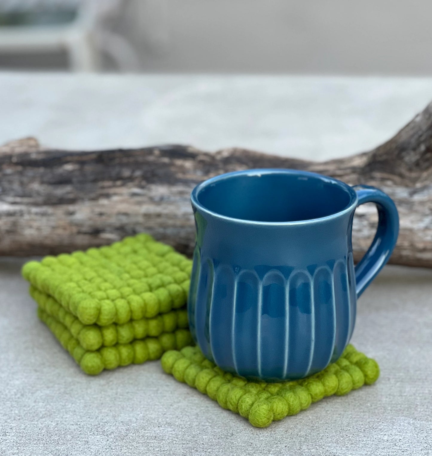 Fair Trade Green Felt Ball Tea Coasters, Drink Coasters Set, Home Decor And More