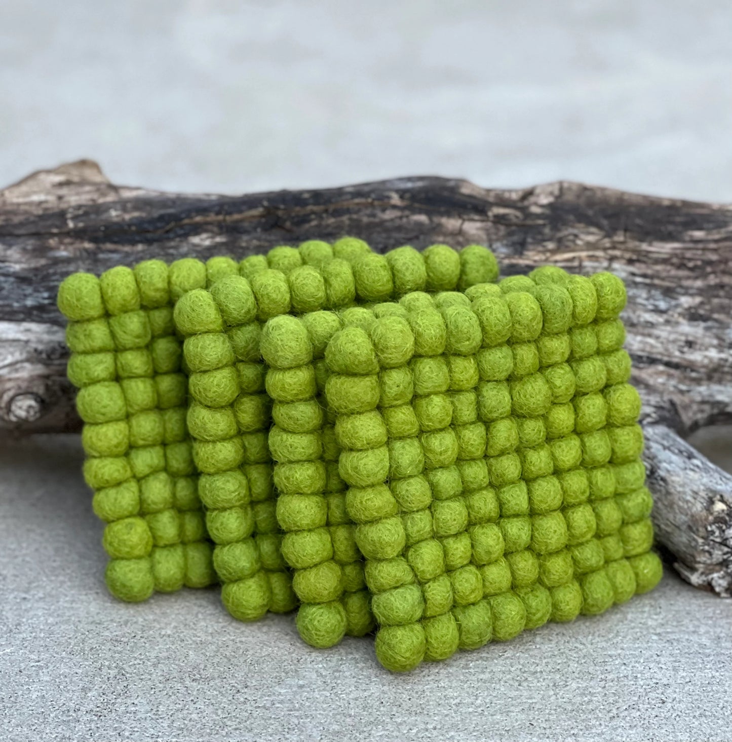 Fair Trade Green Felt Ball Tea Coasters, Drink Coasters Set, Home Decor And More