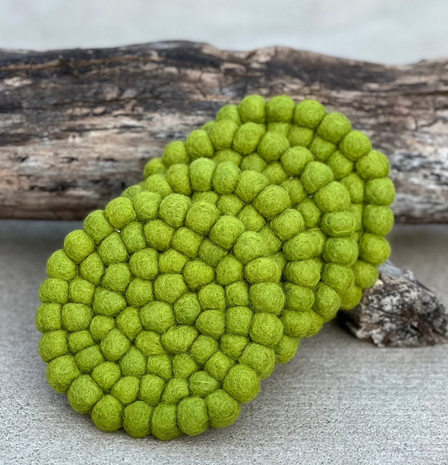 Fair Trade Green Felt Ball Tea Coasters, Drink Coasters Set, Home Decor And More