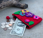 Small Felted Floral Coin Purse, Kids Pouch, Makeup Pouch, Christmas Gift Pouch Zippered And Lined - DharmaObjects