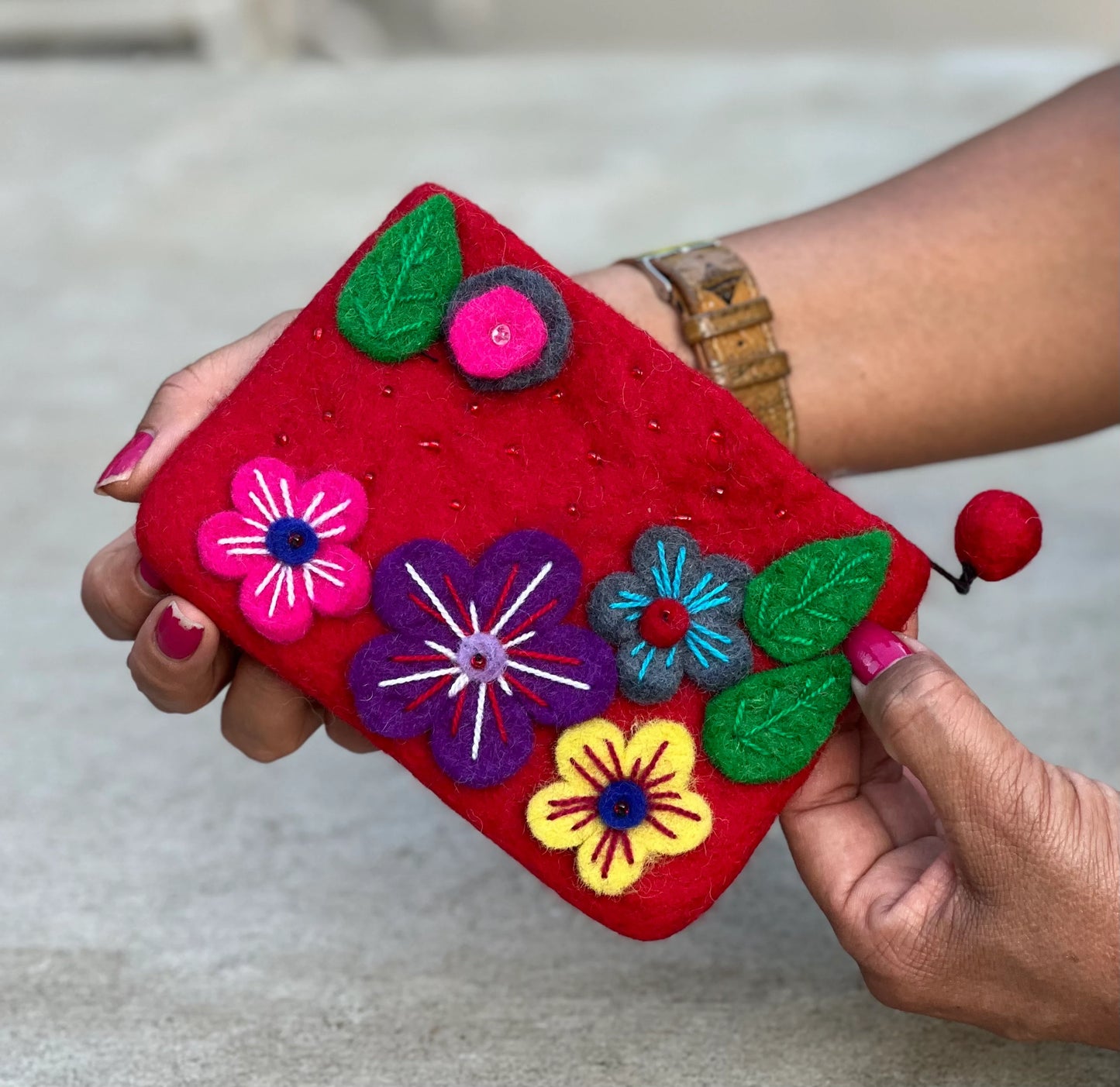 Small Felted Floral Coin Purse, Kids Pouch, Makeup Pouch, Christmas Gift Pouch Zippered And Lined