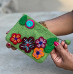Small Felted Floral Coin Purse, Kids Pouch, Makeup Pouch, Christmas Gift Pouch Zippered And Lined - DharmaObjects