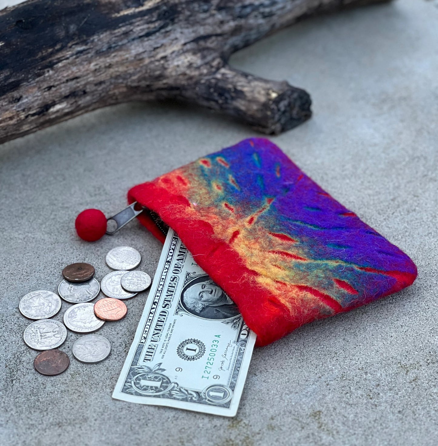 Small Felted Tie Dye Coin Purse, Kids Pouch, Makeup Pouch, Christmas Gift Pouch Zippered Lined