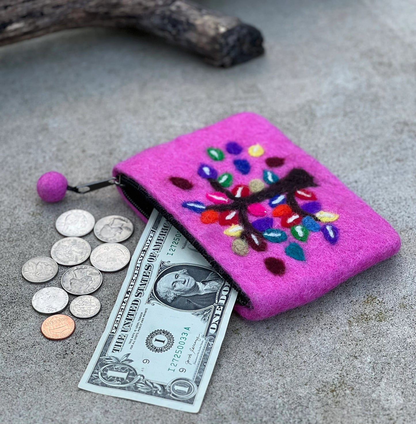 Felted Tree Of Life Coin Purse, Kids Pouch, Makeup Pouch, Christmas Gift Pouch Zippered And Lined