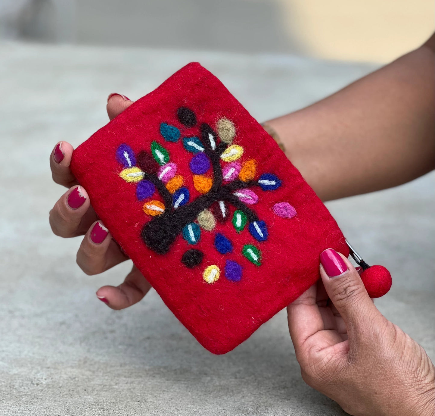 Felted Tree Of Life Coin Purse, Kids Pouch, Makeup Pouch, Christmas Gift Pouch Zippered And Lined