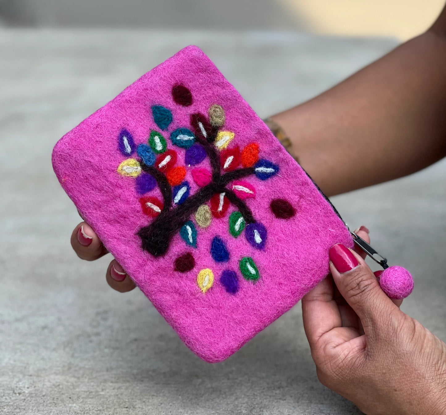 Felted Tree Of Life Coin Purse, Kids Pouch, Makeup Pouch, Christmas Gift Pouch Zippered And Lined