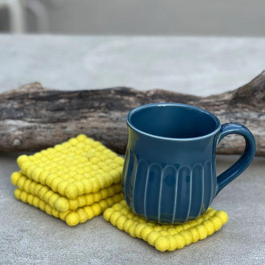 Fair Trade Yellow Felt Ball Tea Coasters, Drink Coasters Set, Home Decor And More