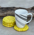 Fair Trade Yellow Felt Ball Tea Coasters, Drink Coasters Set, Home Decor And More - DharmaObjects
