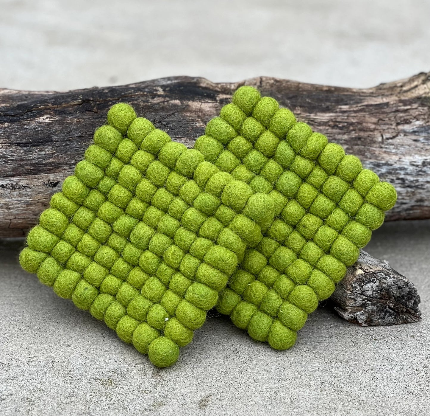 Fair Trade Green Felt Ball Tea Coasters, Drink Coasters Set, Home Decor And More