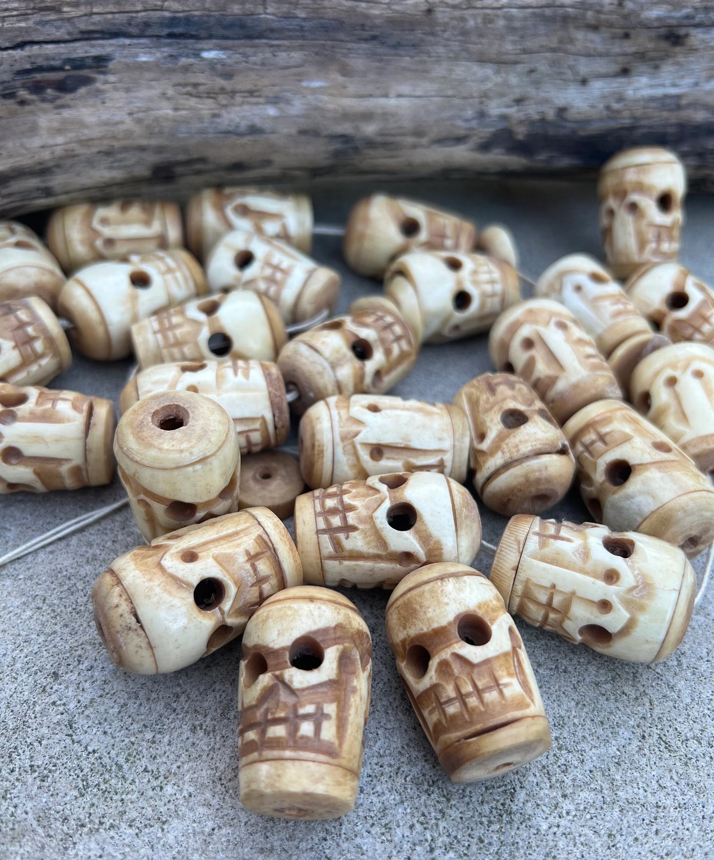 Skull Extra Large Water Buffalo Bone Beads Hand Carved.