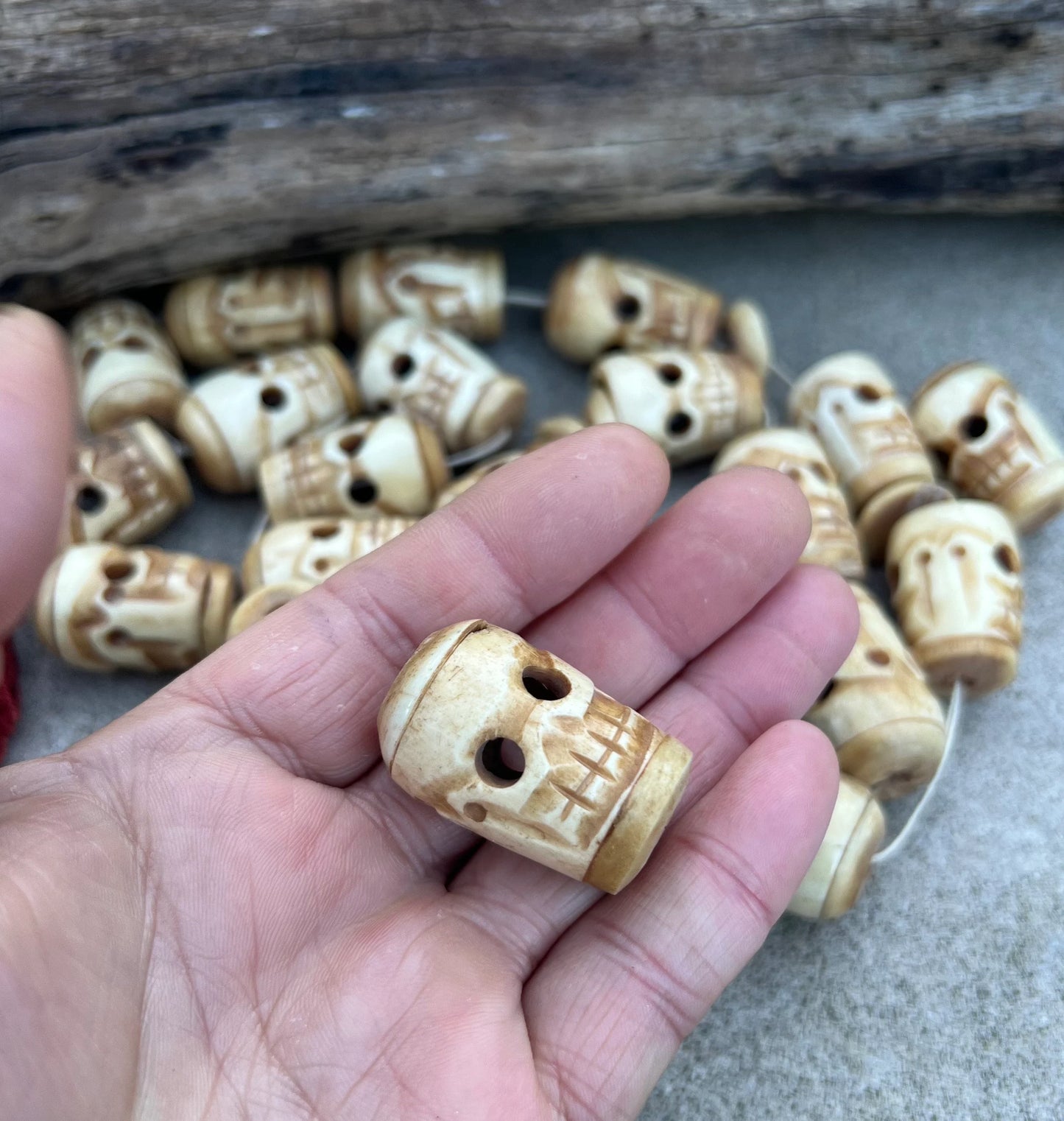 Skull Extra Large Water Buffalo Bone Beads Hand Carved.