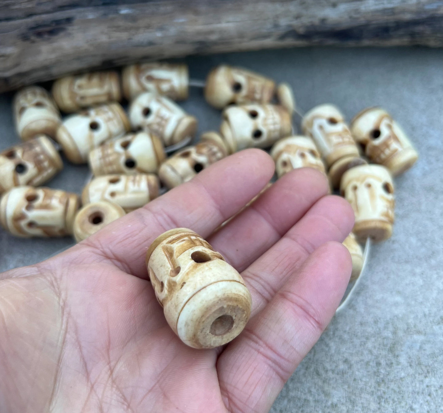 Skull Extra Large Water Buffalo Bone Beads Hand Carved.