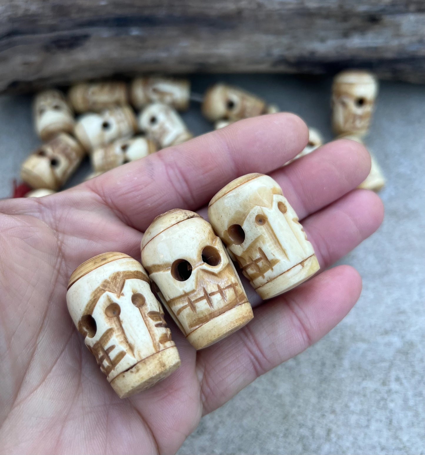 Skull Extra Large Water Buffalo Bone Beads Hand Carved.