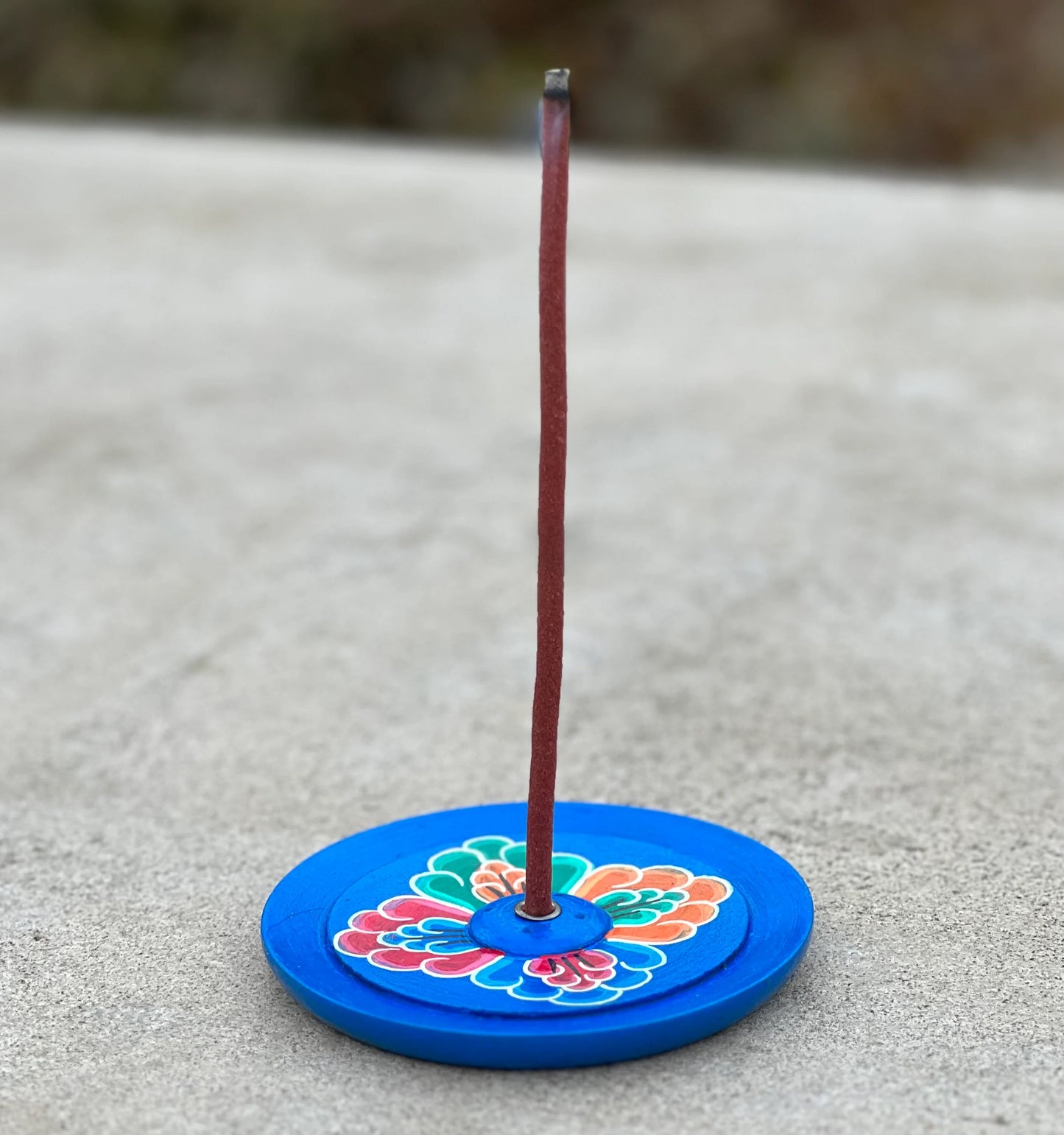 Hand Crafted Tibetan Incense Burner, Hand Painted Round Floral Wooden Incense Burner