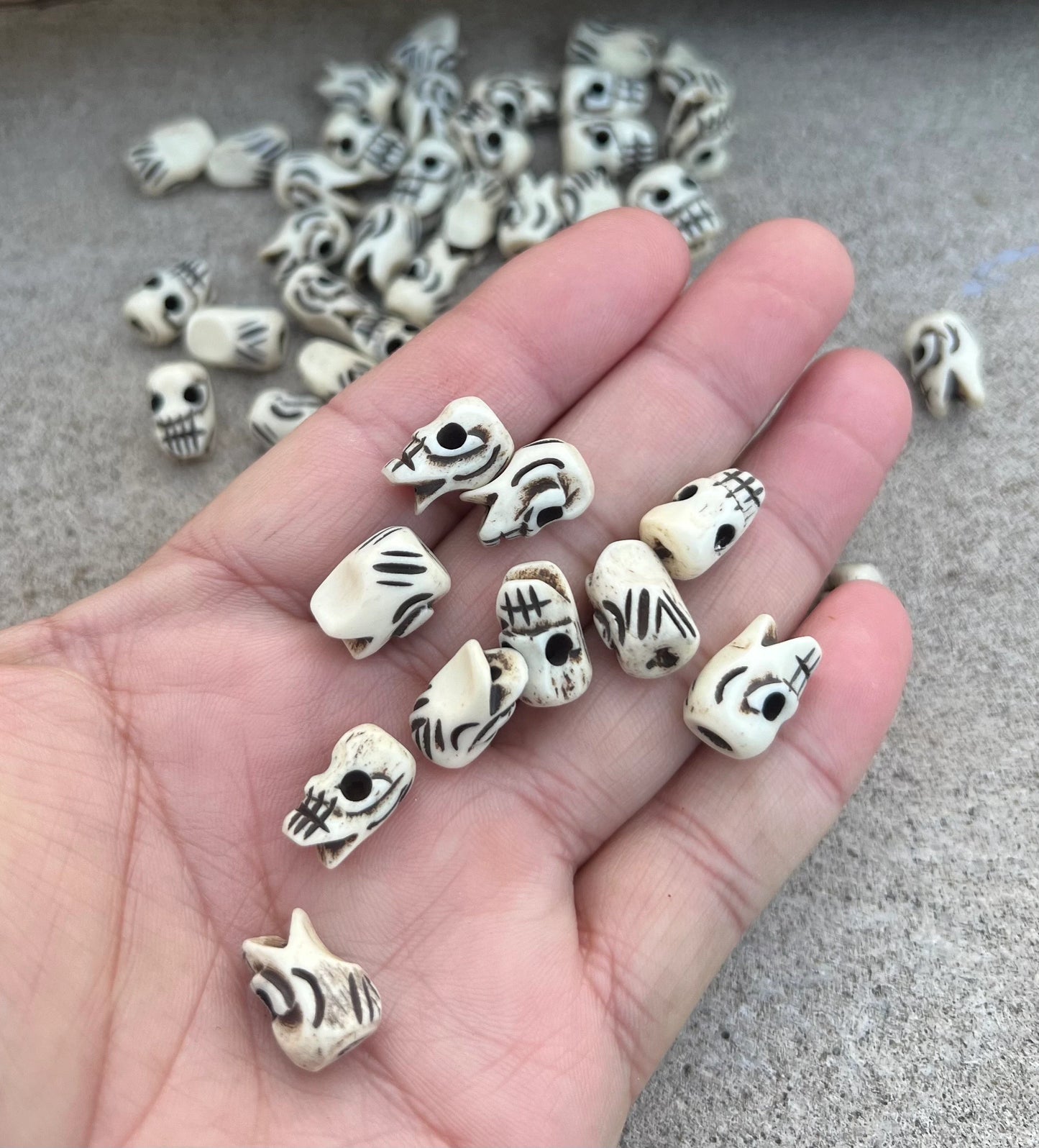 Skull Water Buffalo Natural Bone Beads Hand Carved.