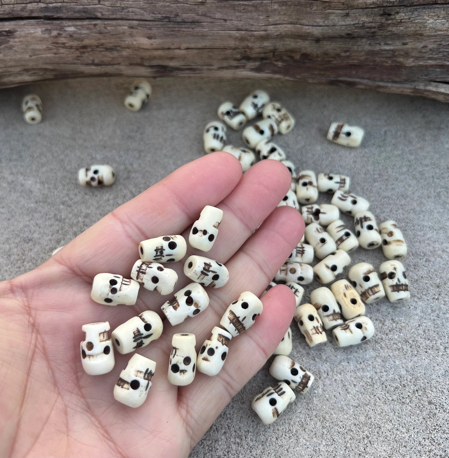 Skull Water Buffalo Natural Bone Beads Hand Carved.