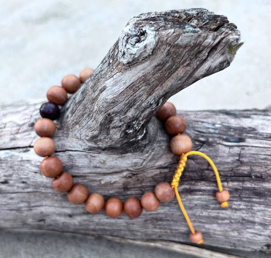 Sandalwood Beads Adjustable Wrist Mala Bracelet Free Pouch