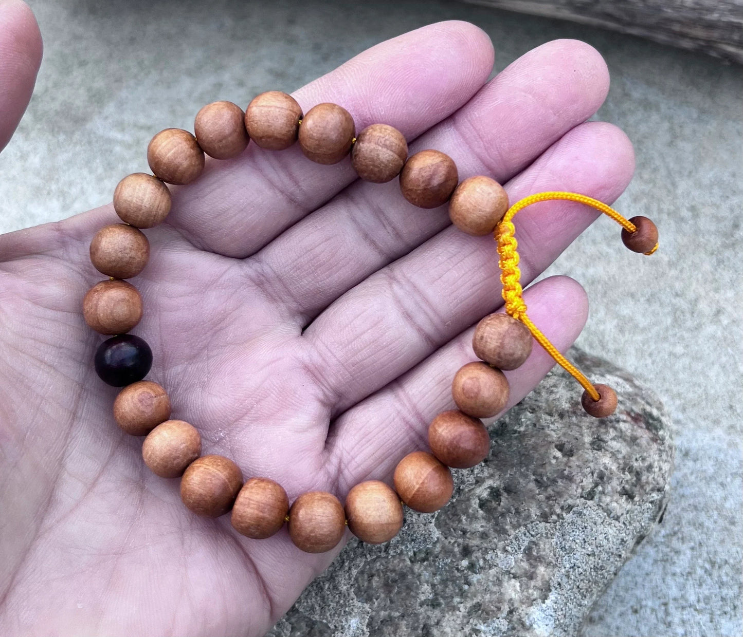 Sandalwood Beads Adjustable Wrist Mala Bracelet Free Pouch