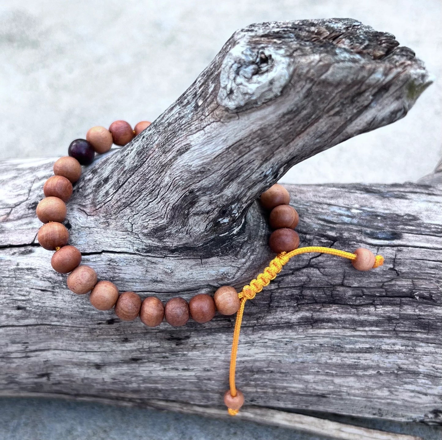 Sandalwood Beads Adjustable Wrist Mala Bracelet Free Pouch