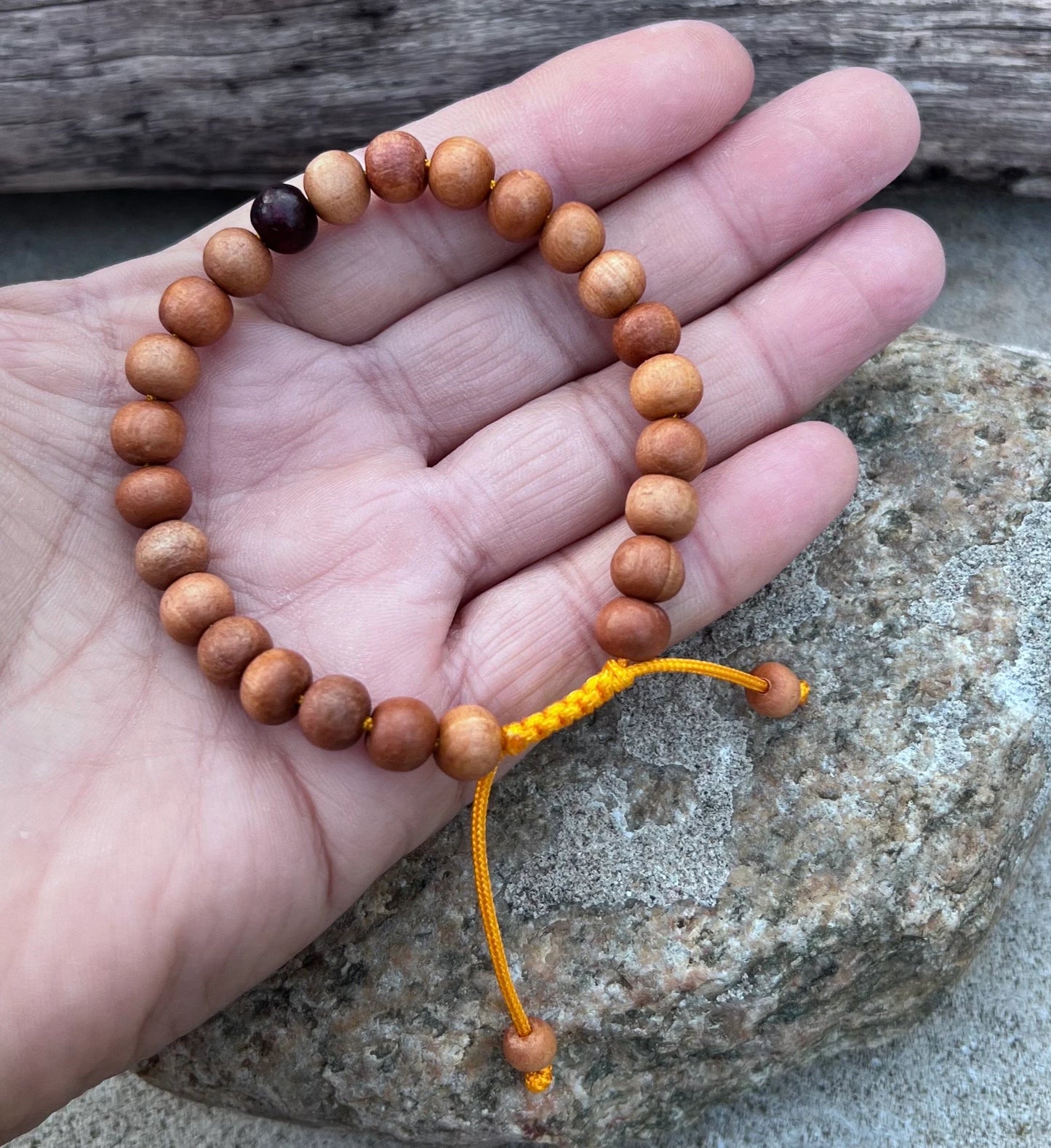 Sandalwood Beads Adjustable Wrist Mala Bracelet Free Pouch