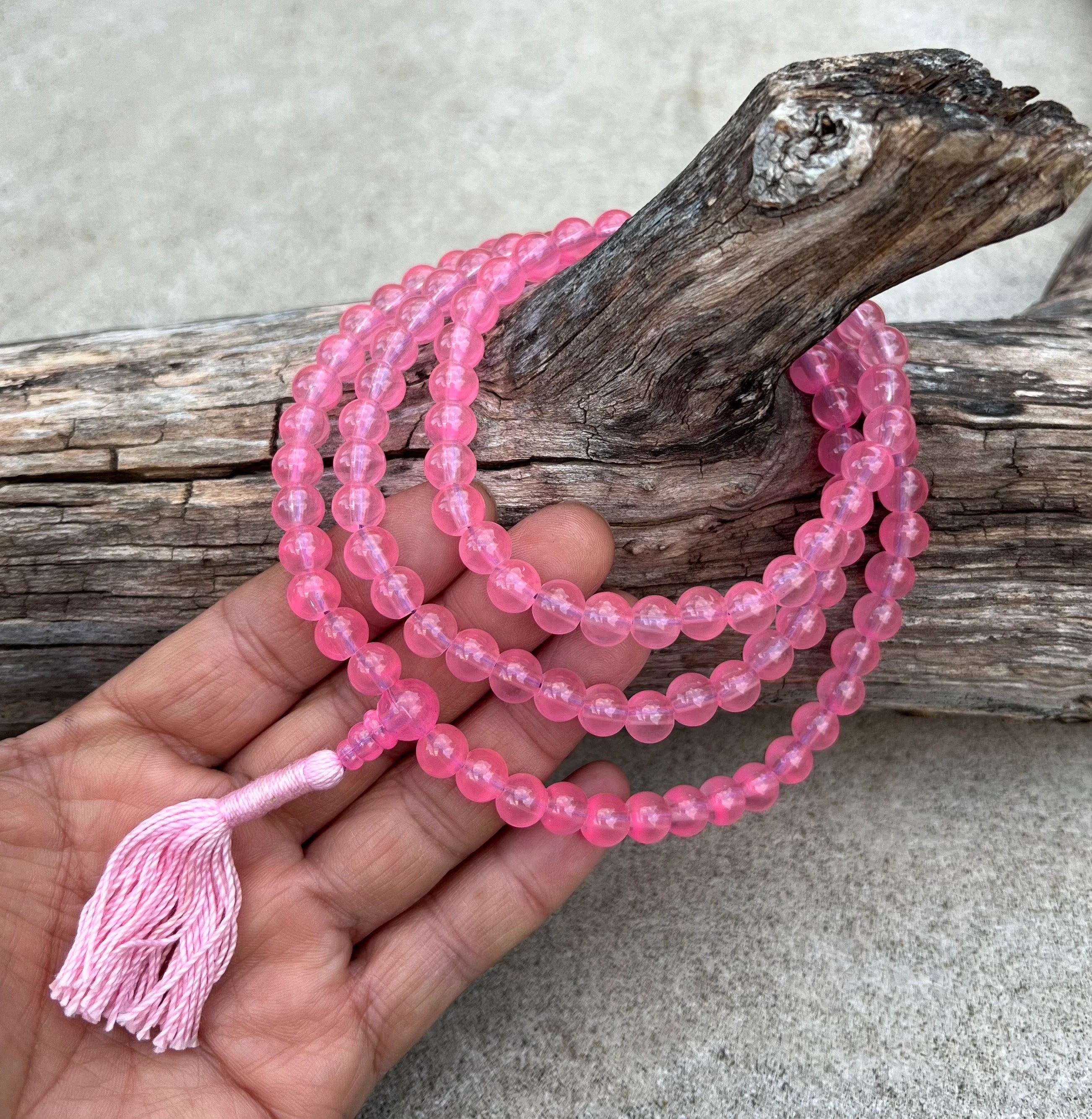 Premium Mala 108 Glass Beads Meditation Yoga Prayer Beads Rosary With Free Pouch