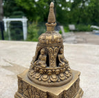 Tibetan Buddhist Old Heavy Brass Buddha Stupa Pagoda 7 Inches Tall