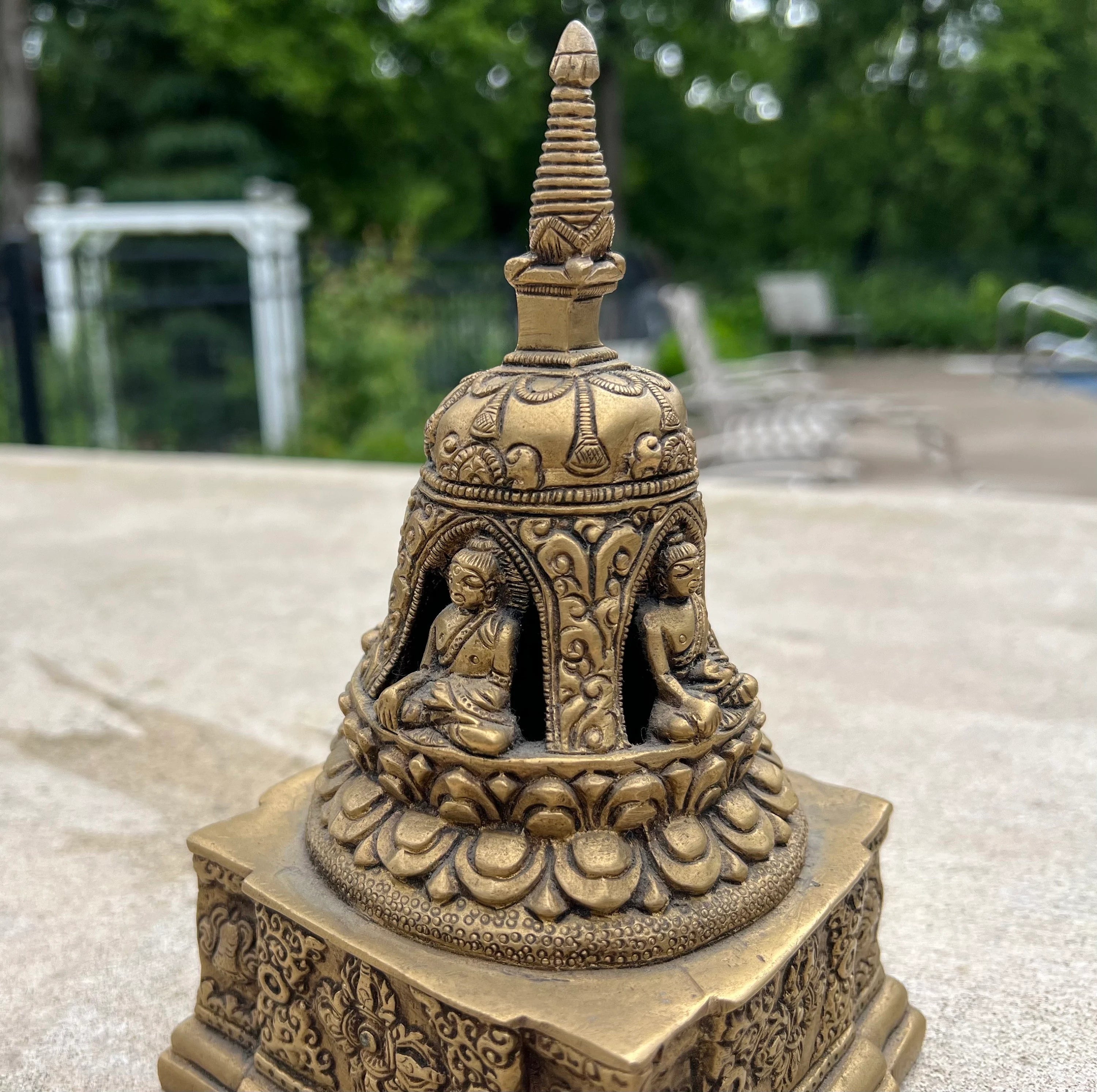 Tibetan Buddhist Old Heavy Brass Buddha Stupa Pagoda 7 Inches Tall