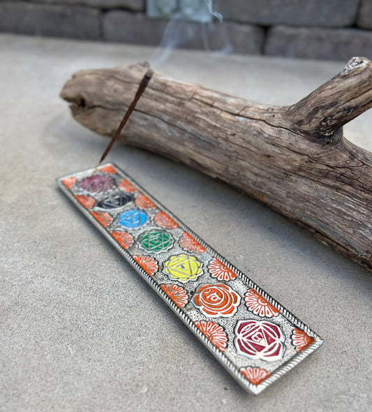 Chakra Large Incense Holder for Sticks - Handmade Recycled Aluminum - Holders | Spiritual or Meditation Incense Holder