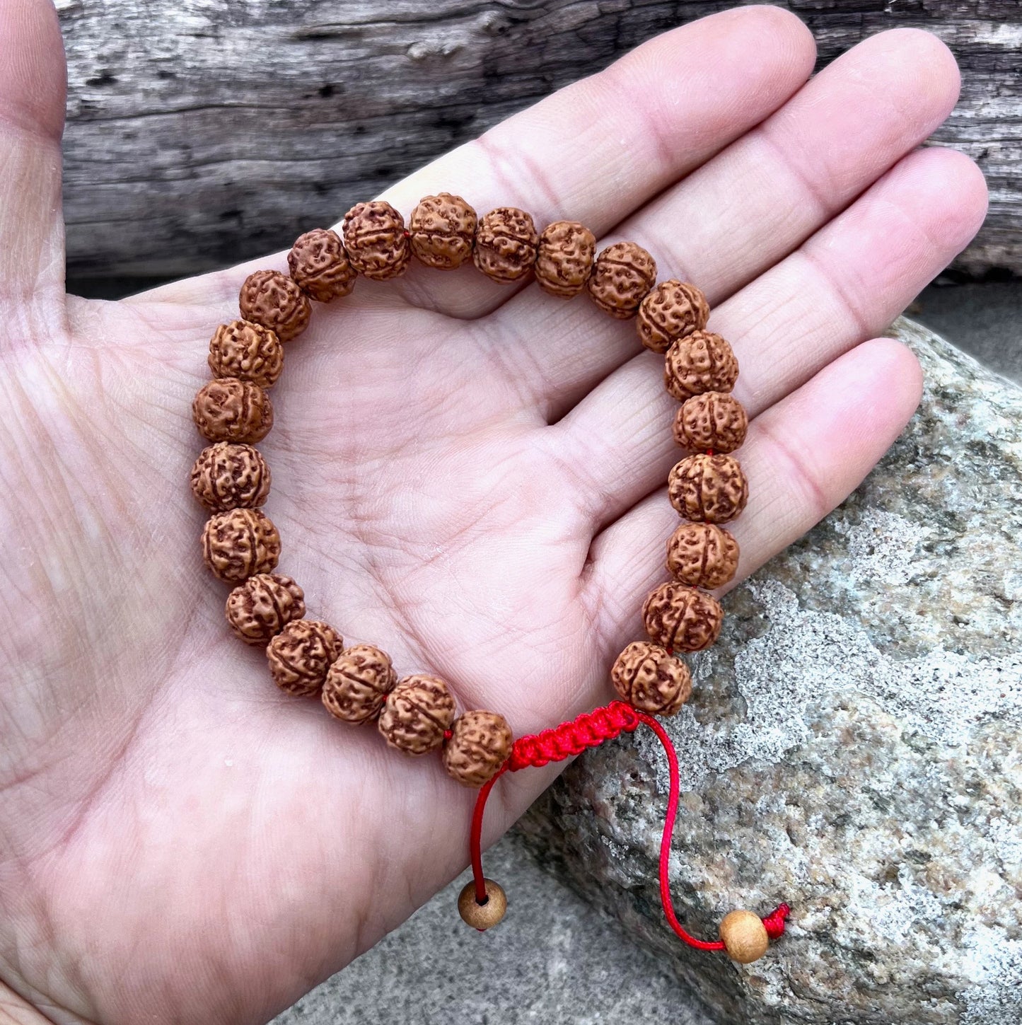 Rudraksha 5 Faces Beads Wrist Mala Yoga Meditation Bracelets Multi Color Tassel Free Silk Pouch