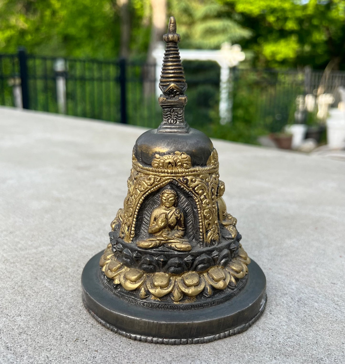 Tibetan Buddhist Old Brass Buddha Stupa Pagoda 6.5 Inches Tall