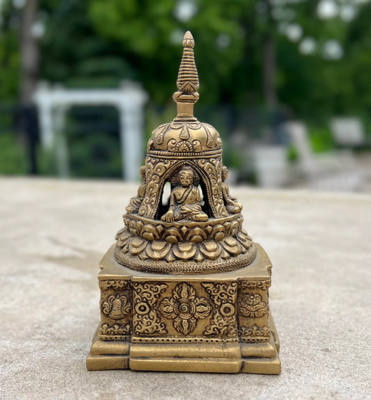 Tibetan Buddhist Old Heavy Brass Buddha Stupa Pagoda 7 Inches Tall