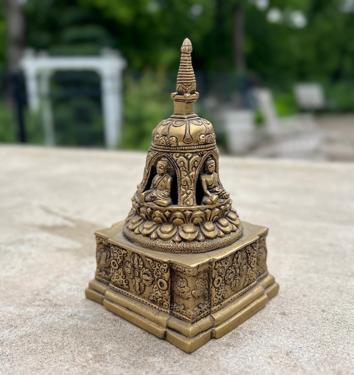 Tibetan Buddhist Old Heavy Brass Buddha Stupa Pagoda 7 Inches Tall