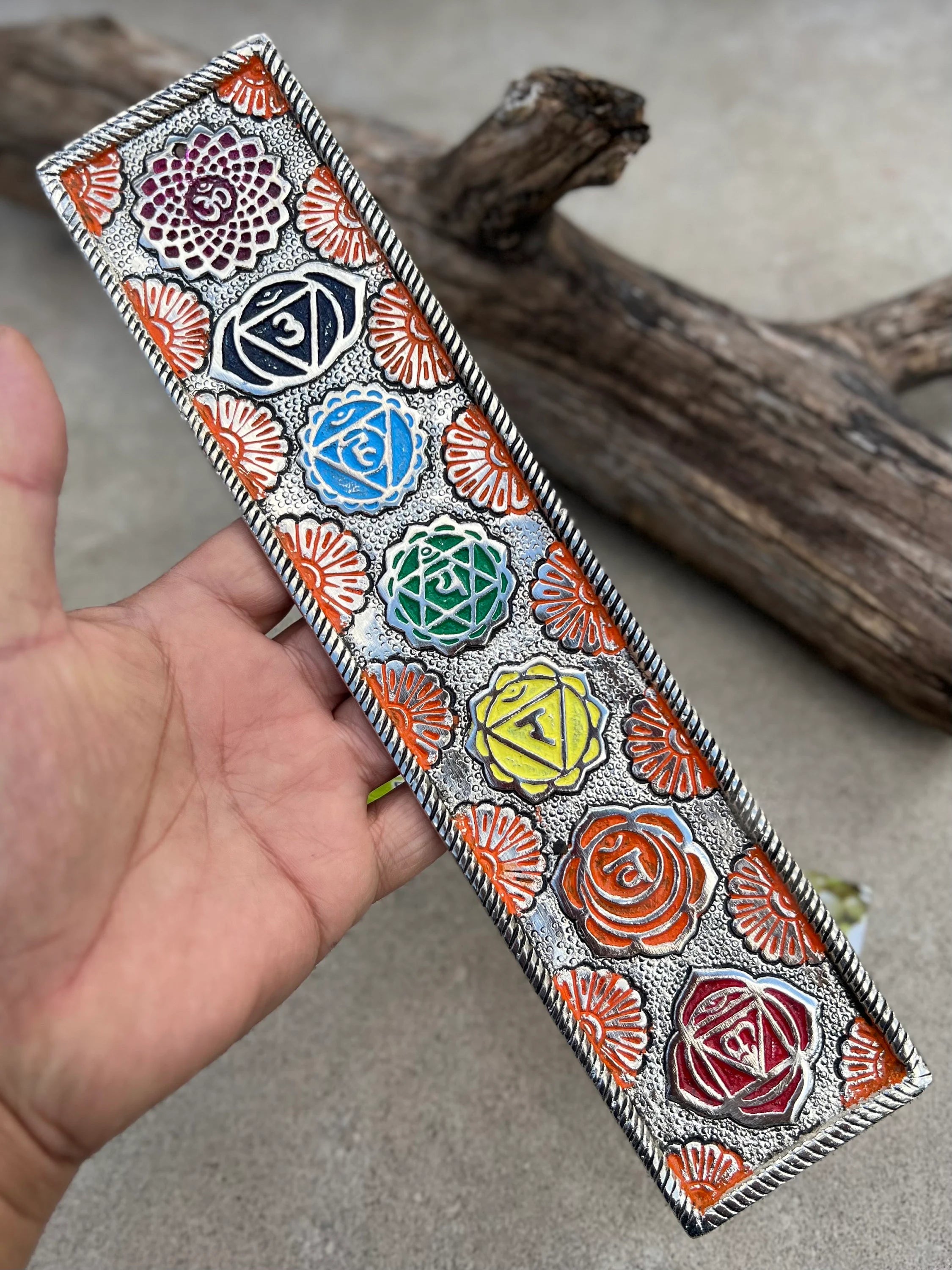 Chakra Large Incense Holder for Sticks - Handmade Recycled Aluminum - Holders | Spiritual or Meditation Incense Holder - DharmaObjects