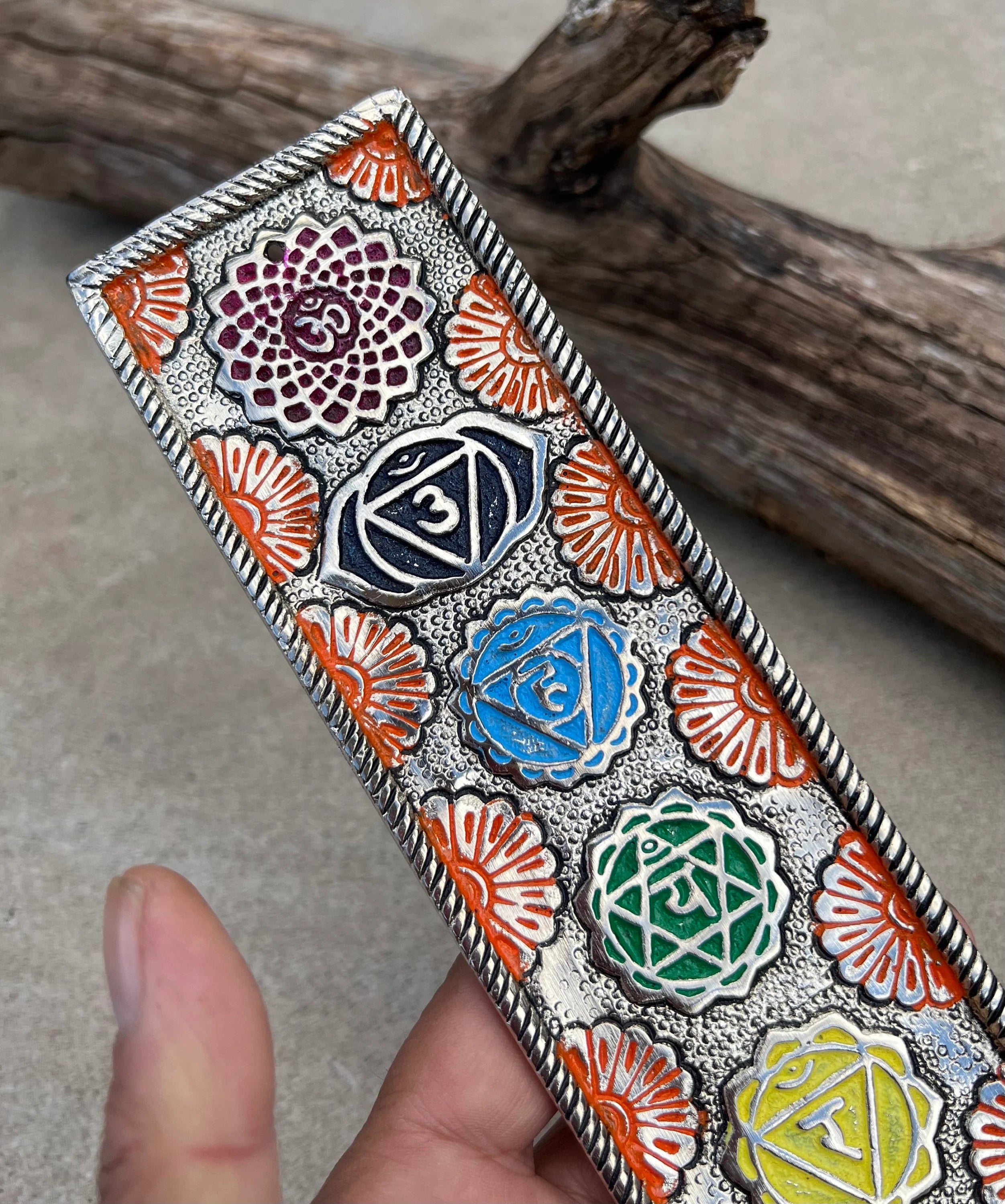 Chakra Large Incense Holder for Sticks - Handmade Recycled Aluminum - Holders | Spiritual or Meditation Incense Holder - DharmaObjects