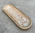 Handcrafted Wooden Boat-Shaped Incense Holder with 7 Chakras Design - Natural Black (11"x4") - Ash Catcher, Home Décor, Yoga & Meditation - DharmaObjects