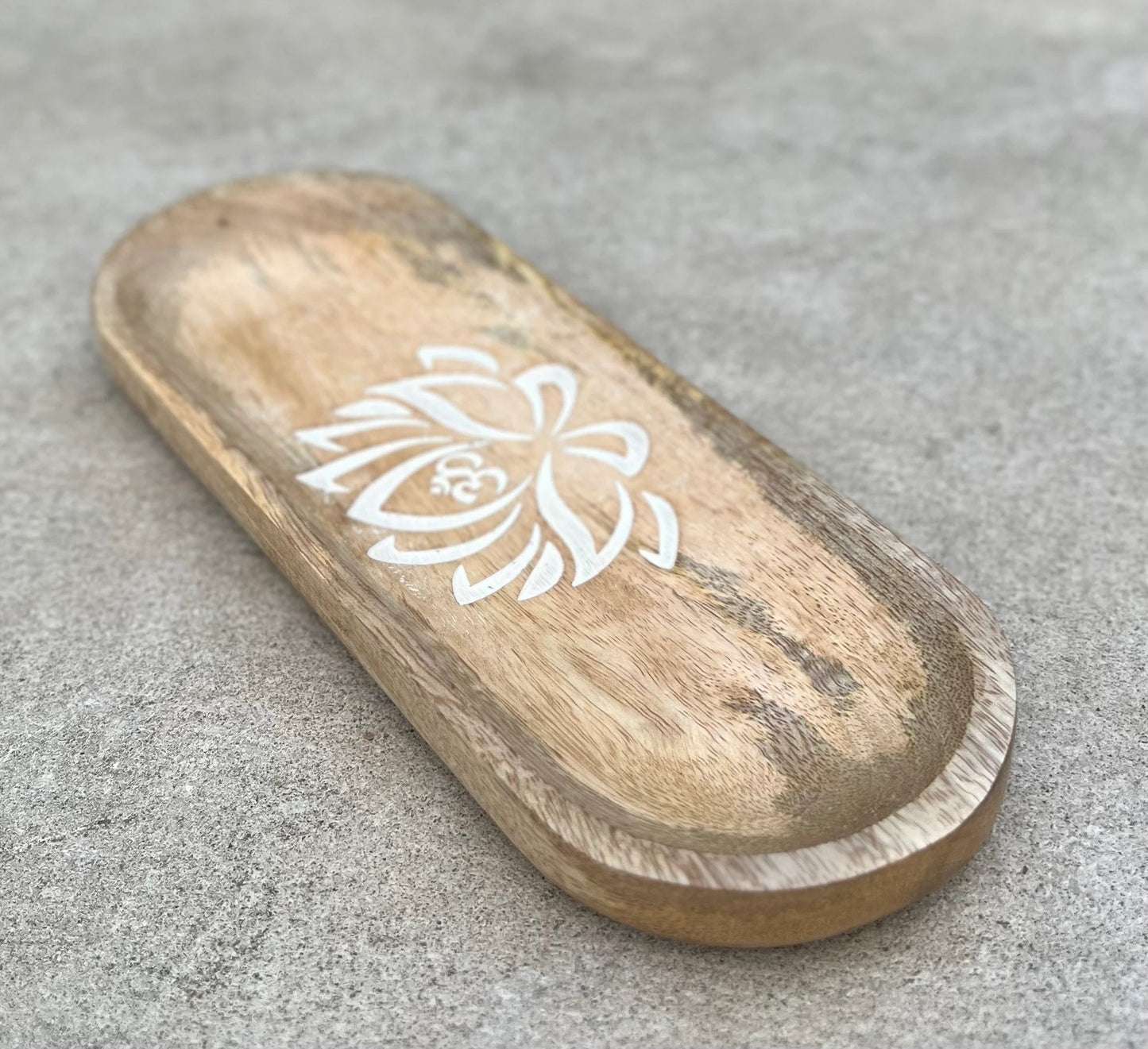 Handcrafted Wooden Boat-Shaped Incense Holder with Lotus Flower Design - Natural Black (11"x4") - Ash Catcher, Home Décor, Yoga & Meditation