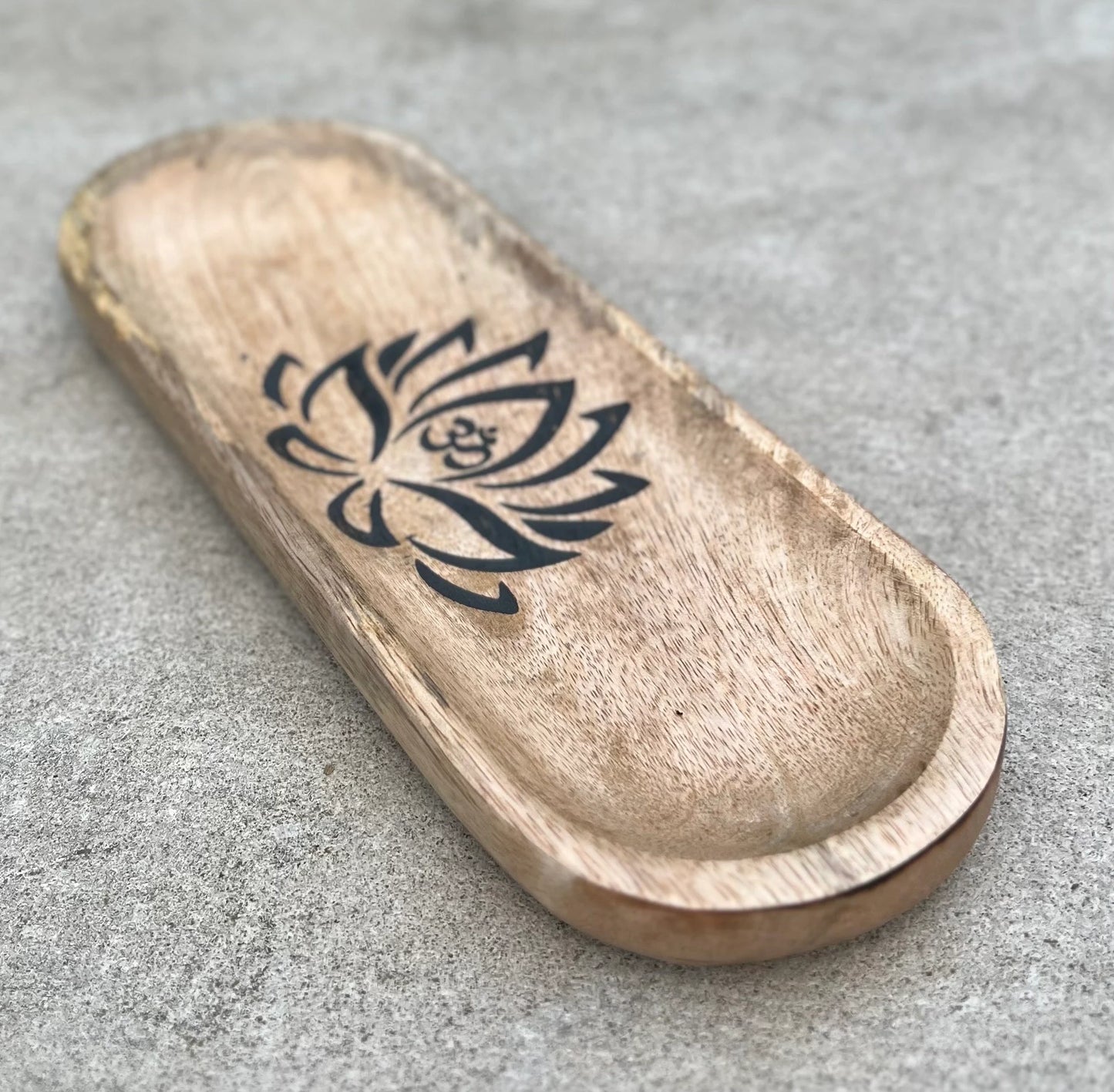 Handcrafted Wooden Boat-Shaped Incense Holder with Lotus Flower Design - Natural Black (11"x4") - Ash Catcher, Home Décor, Yoga & Meditation