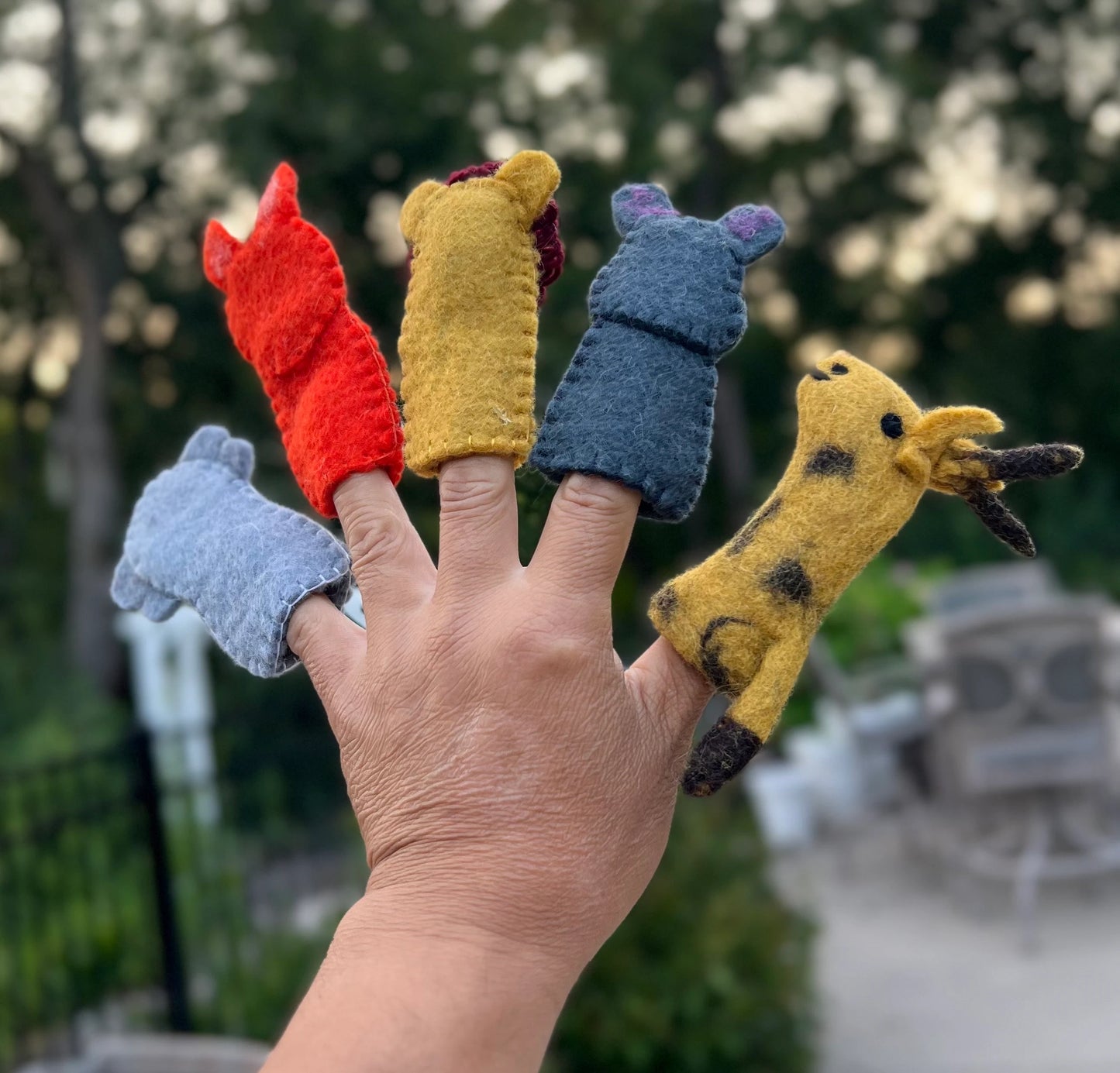 Finger Puppets, Animal Puppets, Forest Animals, Finger Game Felt, Educational Game, Tiger, Lion, Elephant, Giraffe and Hippo Set Of 5pcs