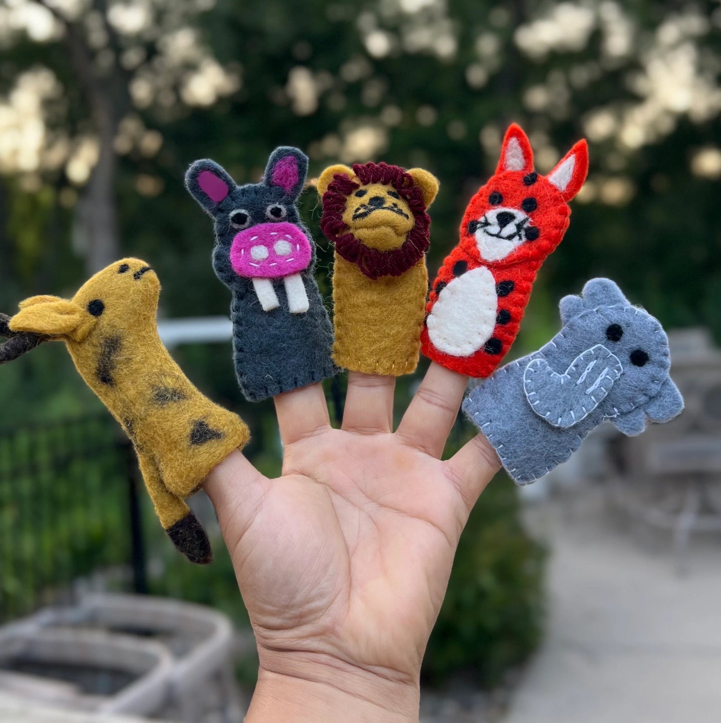 Finger Puppets, Animal Puppets, Forest Animals, Finger Game Felt, Educational Game, Tiger, Lion, Elephant, Giraffe and Hippo Set Of 5pcs