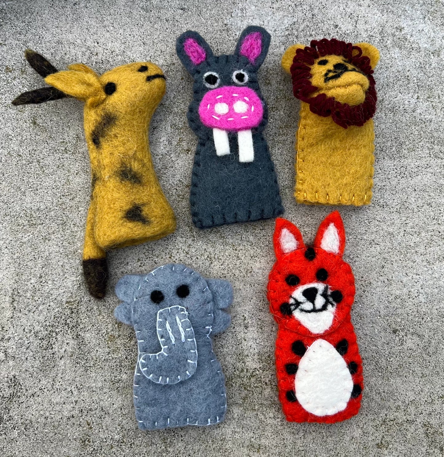 Finger Puppets, Animal Puppets, Forest Animals, Finger Game Felt, Educational Game, Tiger, Lion, Elephant, Giraffe and Hippo Set Of 5pcs