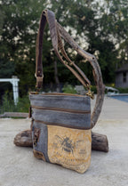 Sustainable Bee Crossbody Bag Made from Upcycled Military Canvas - DharmaObjects