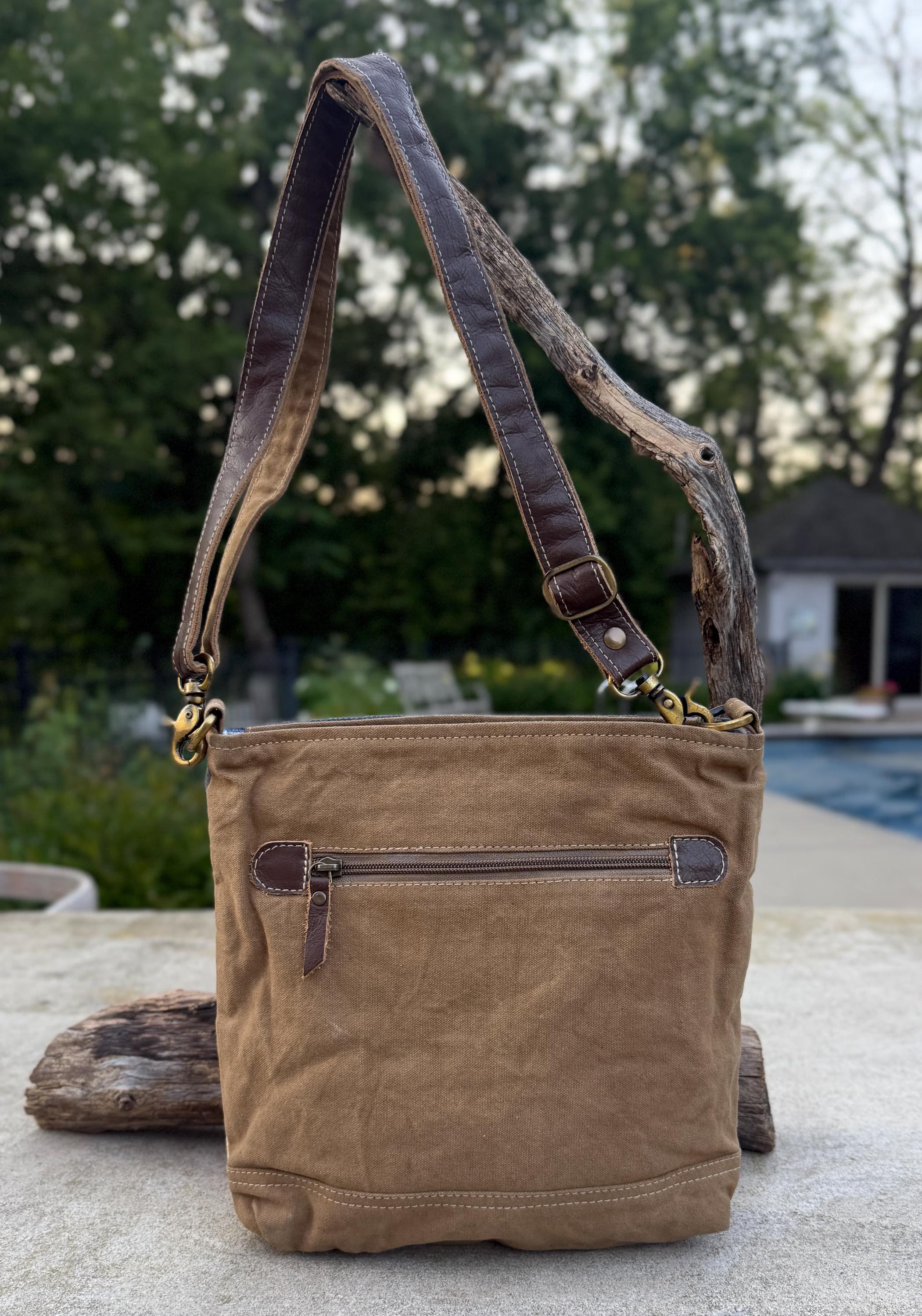 Sustainable Bee Crossbody Bag Made from Upcycled Military Canvas - DharmaObjects